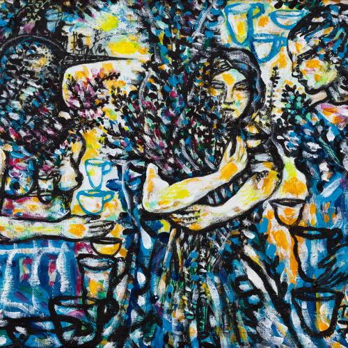 Tres mujeres. Mixta sobre tela. 30 x 38 cm. 2007