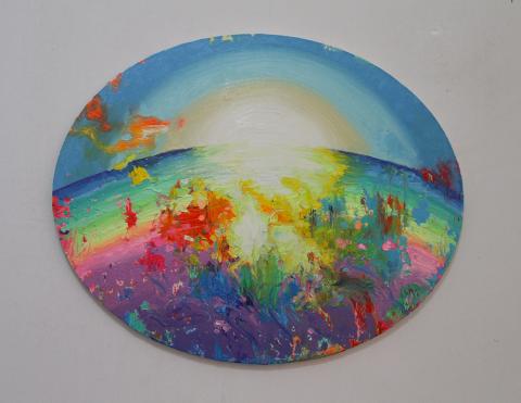 Ascención y Renacimiento-fluorescent oil on canvas, 40.6 cm-50.8cm, 2018