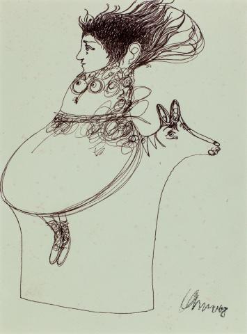 El extraño caballo de Gertrudis. Mixta sobre cartulina. 50 x 19 cm. 2008