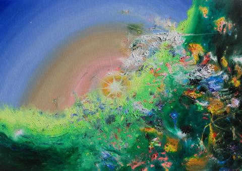 The Green Frontier, fluorescent oil on canvas, 50 x 70 cm, 2020