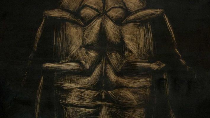 ST de la serie Mundo K, dibujo sobre metal realizado en el 2010.